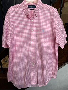 Ralph Lauren Pink & White Gingham Short Sleeve Button-Down Shirt